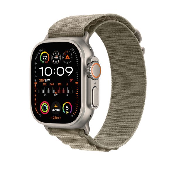 Apple Watch Ultra 2 GPS + Cellular, 49mm Titanium Case with Olive Alpine Loop – MRF03 (Large) Fashion