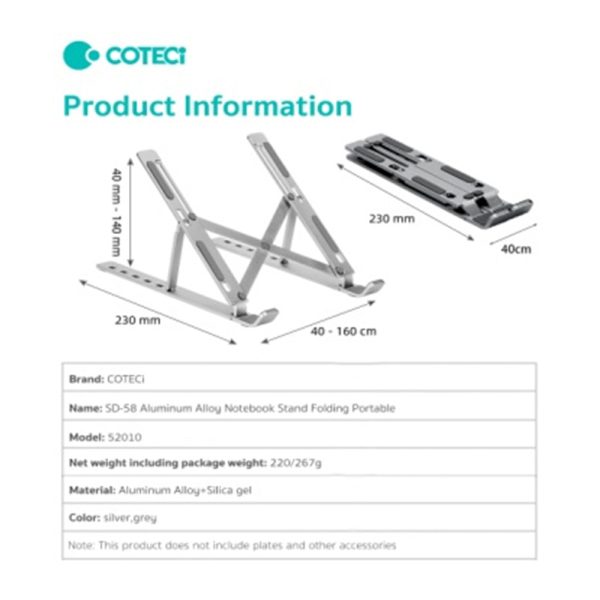 COTECi Aluminum Alloy Laptop Stand Folding Portable Fashion