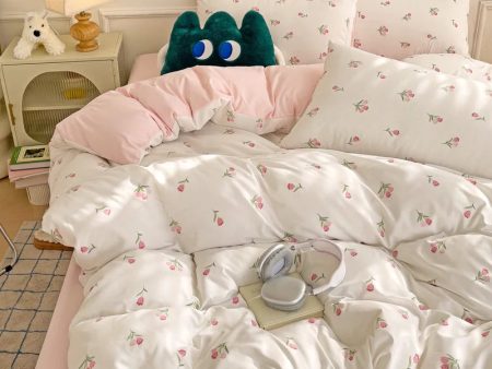 3-piece cartoon heart-shaped plant floral print set, a duvet cover and a pair of pillowcases (no padding), suitable for bedroom Fashion