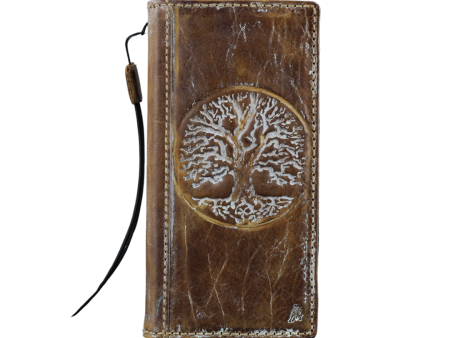 ARICHI Premium Leather Wallet Phone Case for iPhone 11 12 13 14 15 16 Pro Max | Vintage Handmade Book Cover with White Tree Of Life Embossing Online Hot Sale