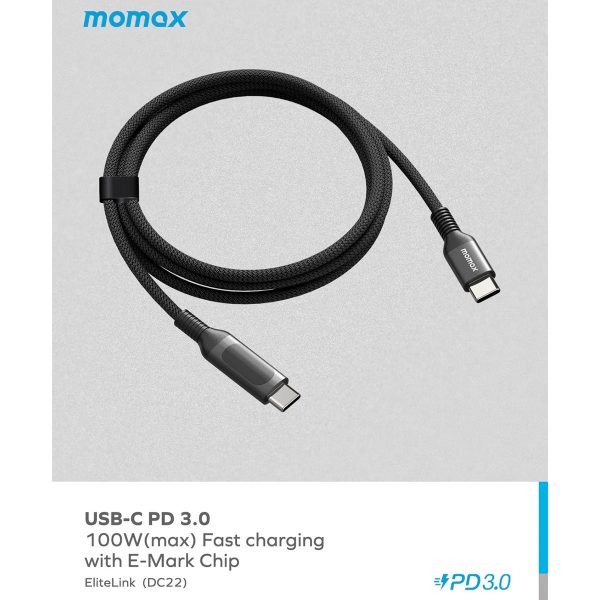 Momax Elitelink USB-C to USB-C PD 100W LED Lylon Braided Fast Charging Cable (1.2m) Discount