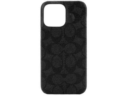 Coach Slim Wrap Case for iPhone 13 14 Series (Signature C Charcoal Black) Fashion