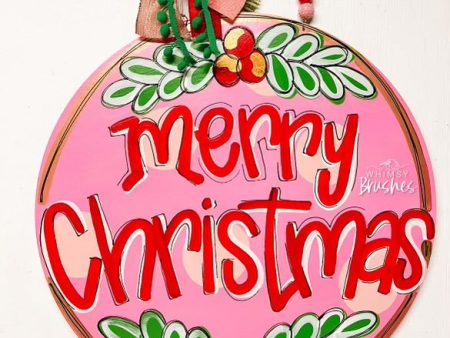 Pink Merry Christmas Round Doorhanger Cheap