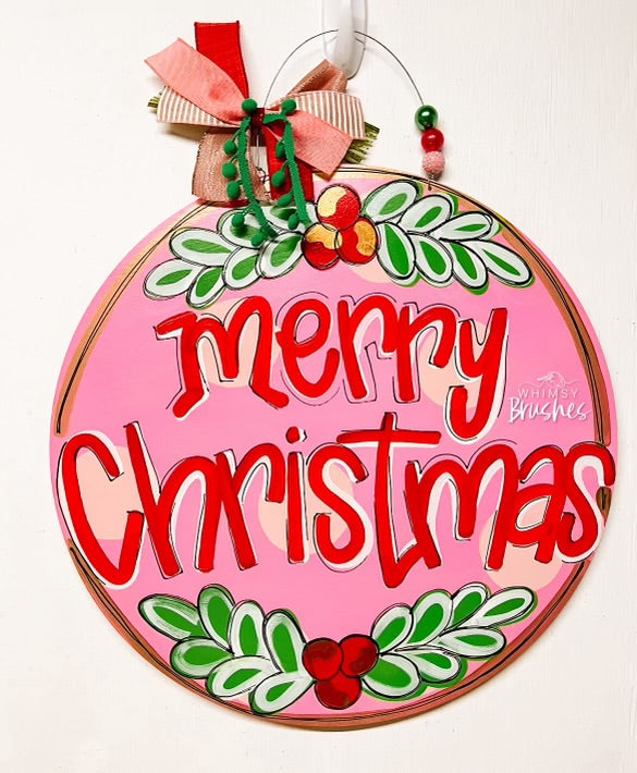 Pink Merry Christmas Round Doorhanger Cheap